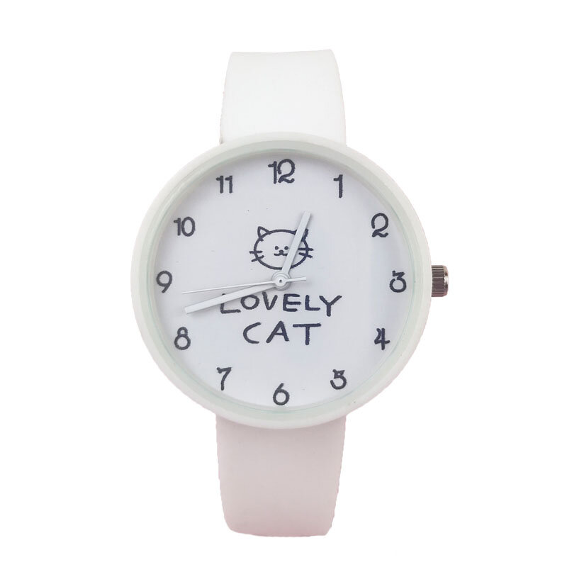 Reloj de cuarzo deportivo para niños y niñas, correa de silicona con diseño de gato encantador de dibujos animados en 5 colores, regalo para estudiantes y Navidad
