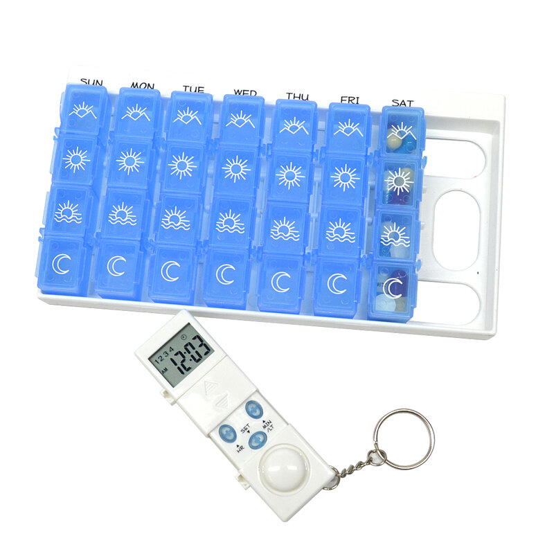 GREENWON-caja de pastillas para tableta, organizador semanal, transparente, con 28 compartimentos, para medicina, 7 días de duración