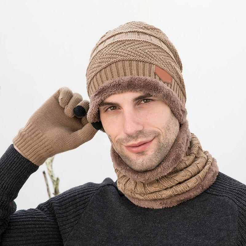Quente slouchy beanie neve kit malha crânio boné cachecol conjunto para homem inverno chapéu cachecol luvas de tela de toque círculo cachecol bones masculinos lenço