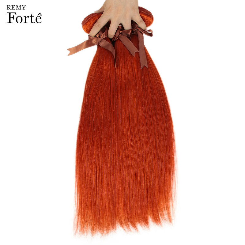 Remy Forte 613 Rambut Pirang Orange Bundel dengan Penutupan Lurus Rambut Bundel dengan Penutupan Brasil Rambut Menenun 3 Bundel