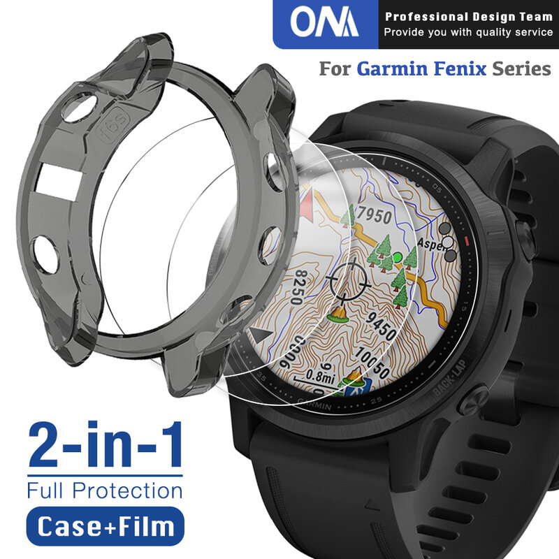2-In-1 Beschermende Case + Screen Protector Voor Garmin Fenix 7 7S 7X 6 6S 6X Pro 5 5S Smart Horloge Siliconen Cover & Gehard Glas