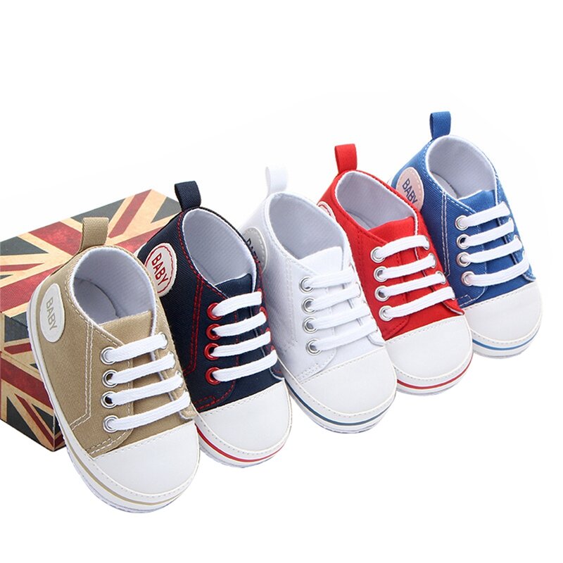 2020 Baby Spring Autumn First Walkers Cute Newborn Kid Canvas Sneakers Baby Boy Girl Soft Sole Crib Shoes Pre Walkers