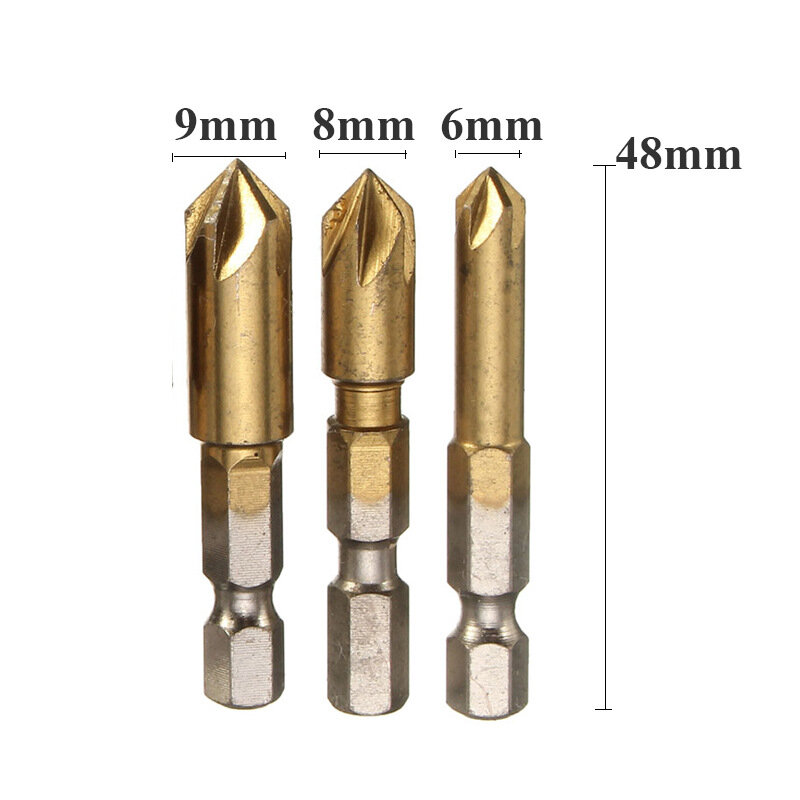 6pcs HSS Chamfer Countersink Chamfer Drill Bit 1/4" Hex Shank 90 Degree Wood Chamfering Cutter 6mm-19mm