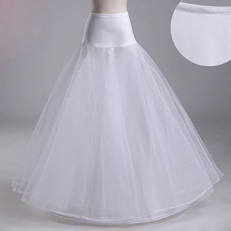 Womens White 1 Hoop A Line Two Layers Petticoat Bridal Wedding Dress Elastic Waist Vintage Lace Trim Underskirt Crinolines Slip
