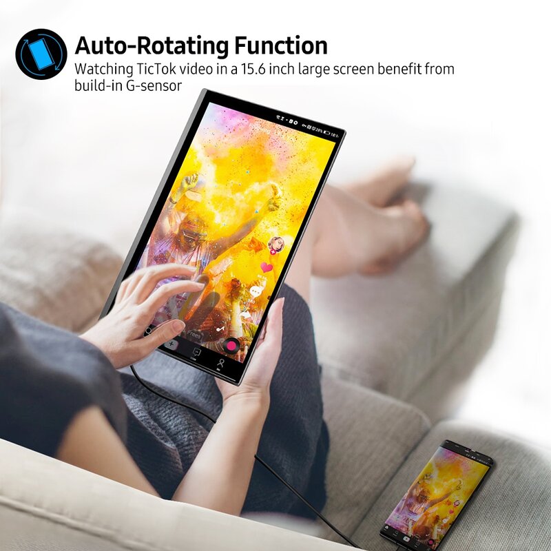 To 4K Portable Monitor Touchscreen Gravity Sensor Automatic Rotate 15.6'' Slimmest 10-Point Touch UHD 3840x2160 Display