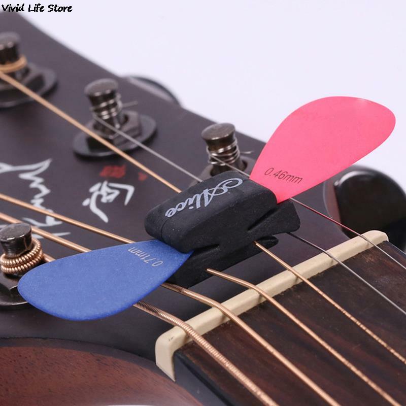 Accesorios de guitarra para ukelele, soporte de goma negro para púas, fijación en cabezal, bajo, 1 unidad