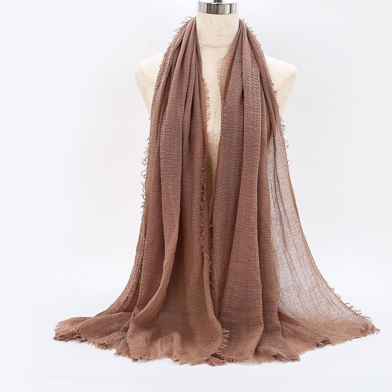 Hijab muçulmano de algodão macio para mulheres, lenço enrugado, lenço islâmico, xales e envoltórios, 195x95cm, preço de atacado