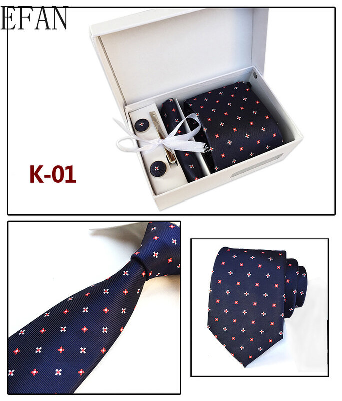 Nowy klasyczny wzór Paisley Stripes Dot Flower geometryczny solidny żakardowy tkany jedwab męski krawat + spinki do mankietów + chusteczka + klipsy zestaw pudełek krawat