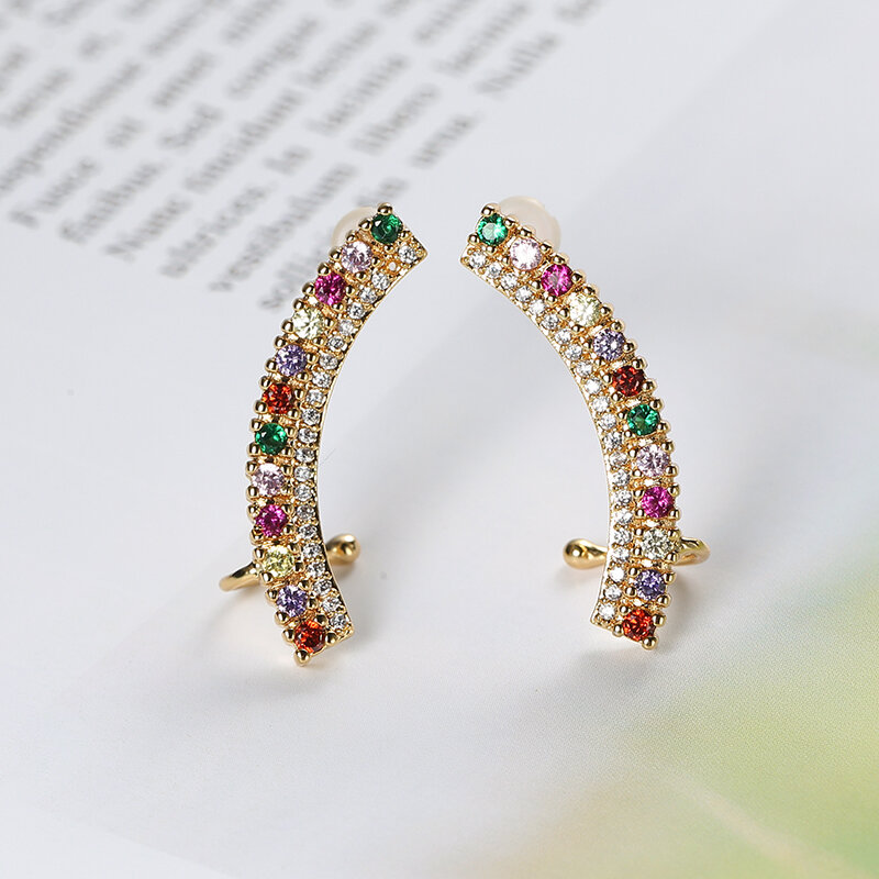 Luxury Bestsellers Curvede Rainbow Assortment of Sapphires & Diamonds Everyday Stud Earrings for Woman & Teens