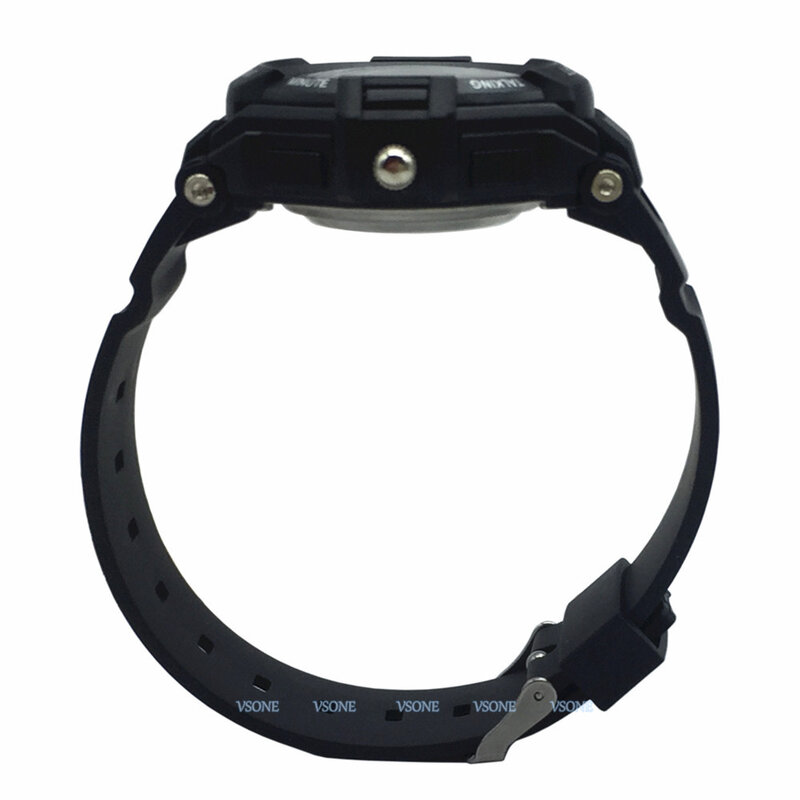 Relógio de pulso com visor duplo, analógico e digital espanhol com alarme para persiana e baixa visão, com pulseira ruber preta