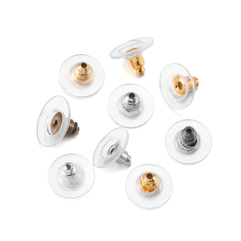 100 pz/lotto gomma orecchino posteriore tappo in acciaio inox orecchini a bottone indietro per gioielli fai da te che fanno risultati accessori