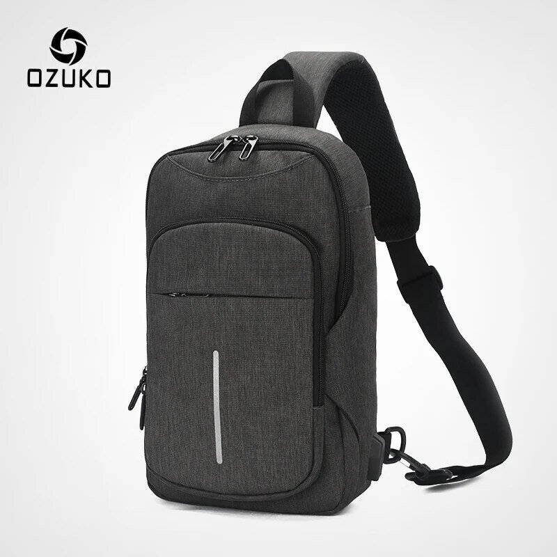 OZUKO-Bolso de hombro con carga USB para hombre, Oxford tipo bandolera resistente al agua, a la moda, para iPad de 9,7 pulgadas