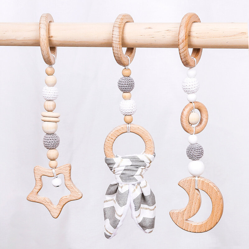 1Set Play Gym Bunny Ear Wood Mobile Rattle Toys Nordic Room Decoration Gift Infant Photography Prop Baby Rattles for Stroller