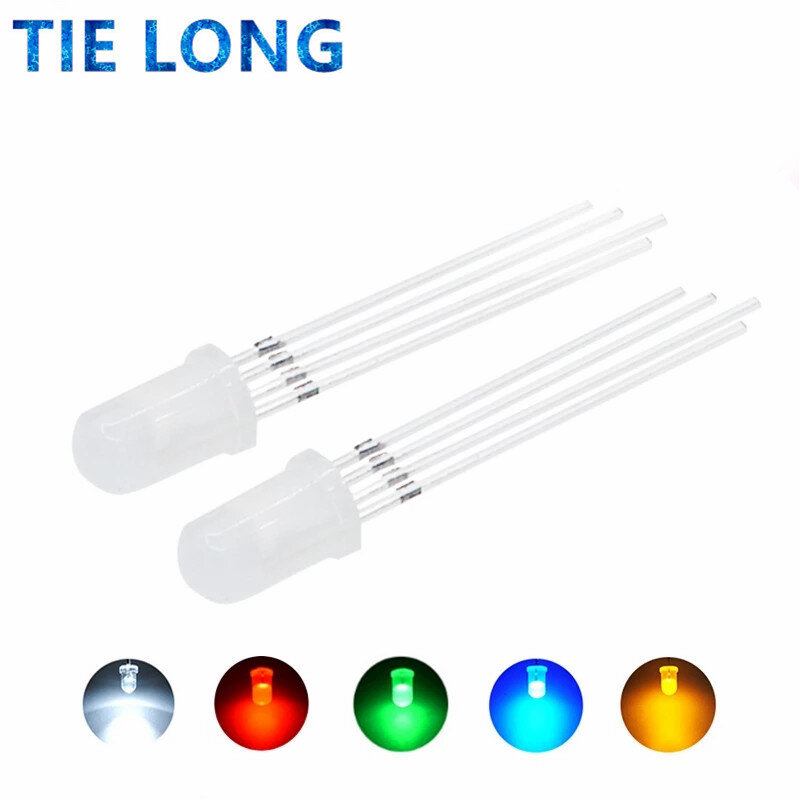 RGB LED cátodo comum, ânodo comum, diodos emissores de tricolor, F5 RGB difuso, destaque transparente para arduino, 5mm, 10pcs
