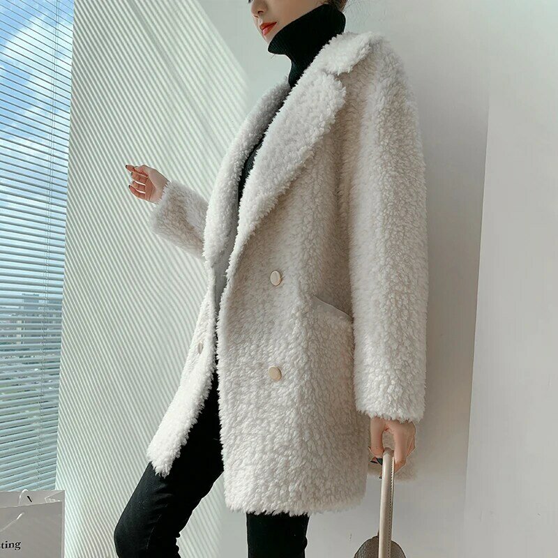 GOURS Musim Dingin Asli Bulu Domba Jaket untuk Wanita Fashion Wol Alami Nyata Bulu Panjang Mantel Tebal Hangat 2020 Baru Kedatangan LD2517