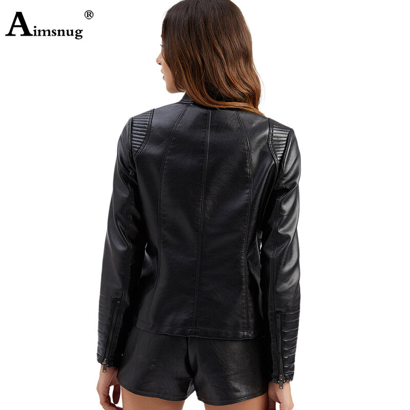 Куртка женская из искусственной кожи, с карманами, на молнии, приталенная, 2020