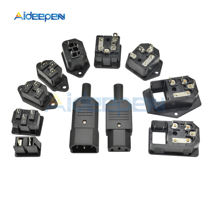Soquete de conector macho e fêmea, soquete elétrico CA, 3 pinos, AC-01, AC-01A, AC-02, AC-02A, AC-03, AC-04, AC-013A, I, IEC320, C14, 250V, 10A