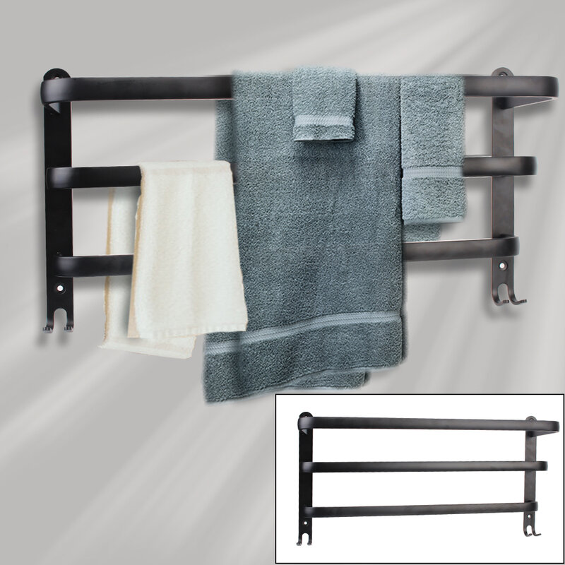 ผ้าเช็ดตัวผู้ถืออุปกรณ์ห้องน้ำอลูมิเนียม Multilayer แขวนผ้าเช็ดตัว30-50ซม.ชั้นวางผ้าขนหนูติดผนัง Matte สีดำ