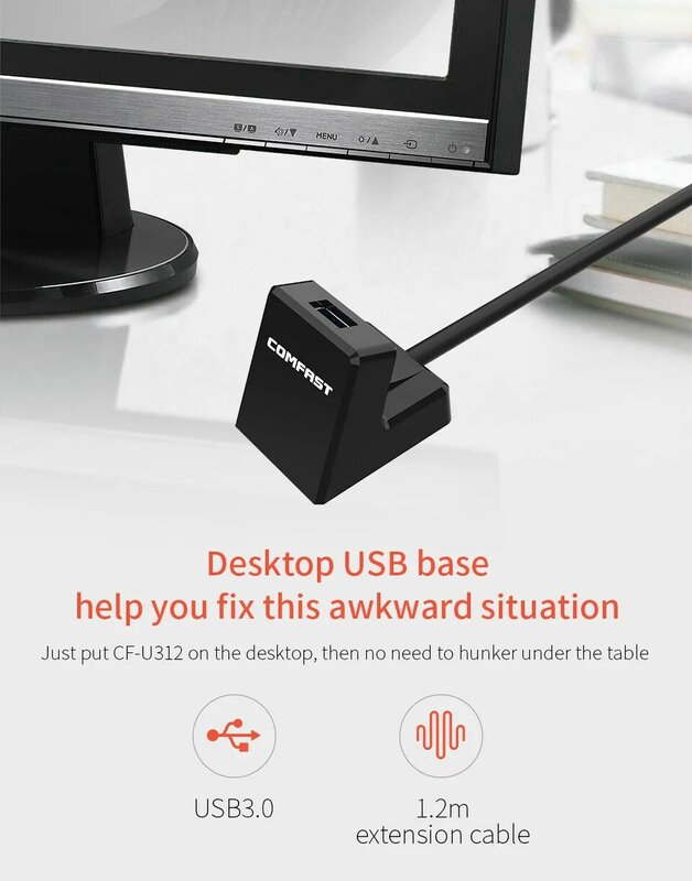 USB 3.0 Kabel Ekstensi dengan Basis untuk Usb Adaptor Nirkabel Disk/Hard Drive Eksternal/Keyboard/Wifi Repeater