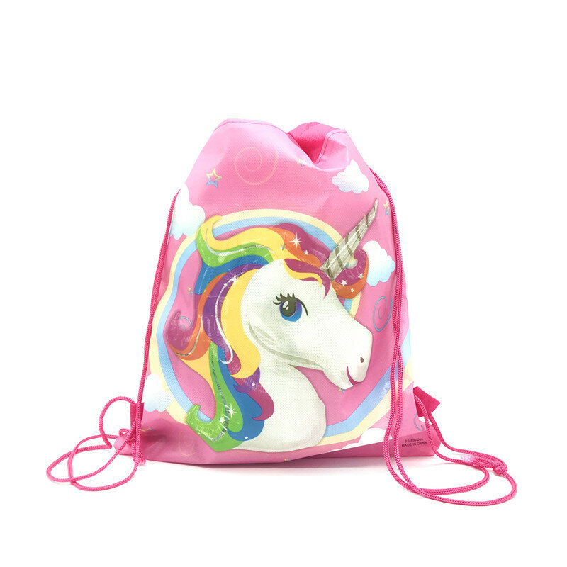 Jednorożec torba ze sznurkiem dla dziewczynek woreczki podróżne pakiet Cartoon plecaki szkolne urodziny dzieci Party dobrodziejstw