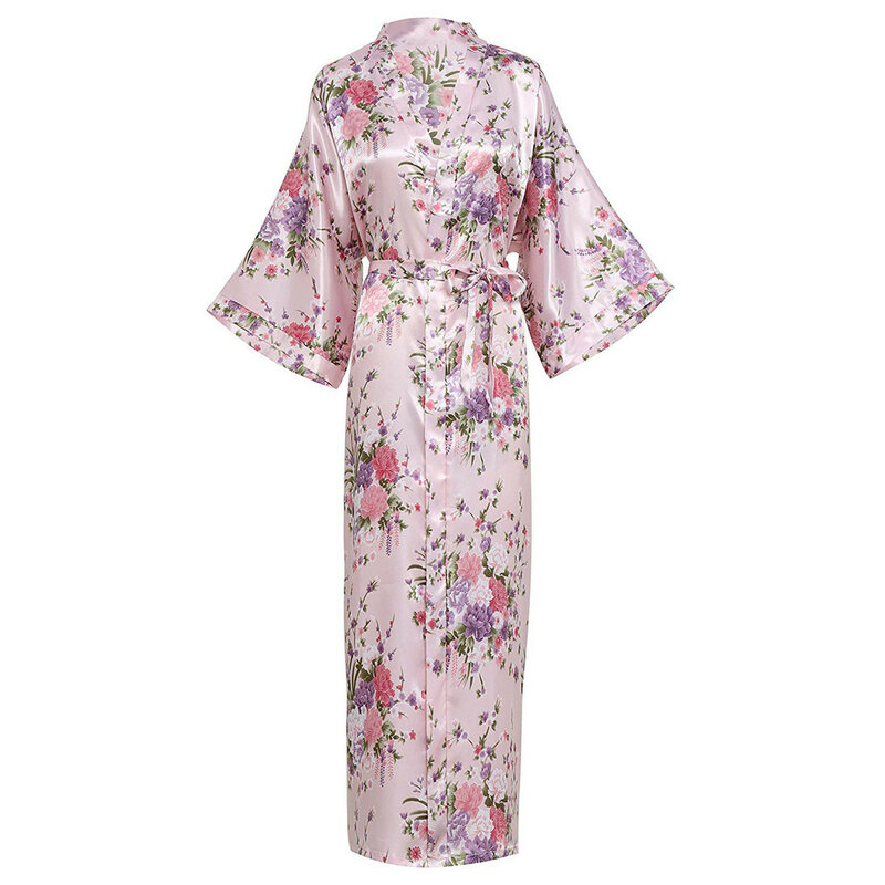 Plus Size Bride Bridesmaid Dressing Gown Rayon Lady Long Robe Print Flower Kimono Bathrobe Casual Sleepwear Satin Home Clothes