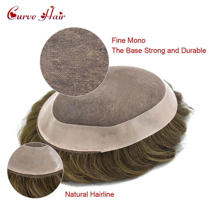 Male Toupee Hairpieces Natural Looking Human Remy Hair Durable Fine Mono Lace Black Color Men Replacement System
