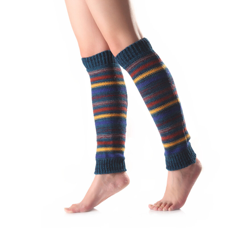 Womens Autumn Winter Stripes Leg Warmers Girls Thermal Knee Length Boot Socks Knitted Footless Warm Leg Socks