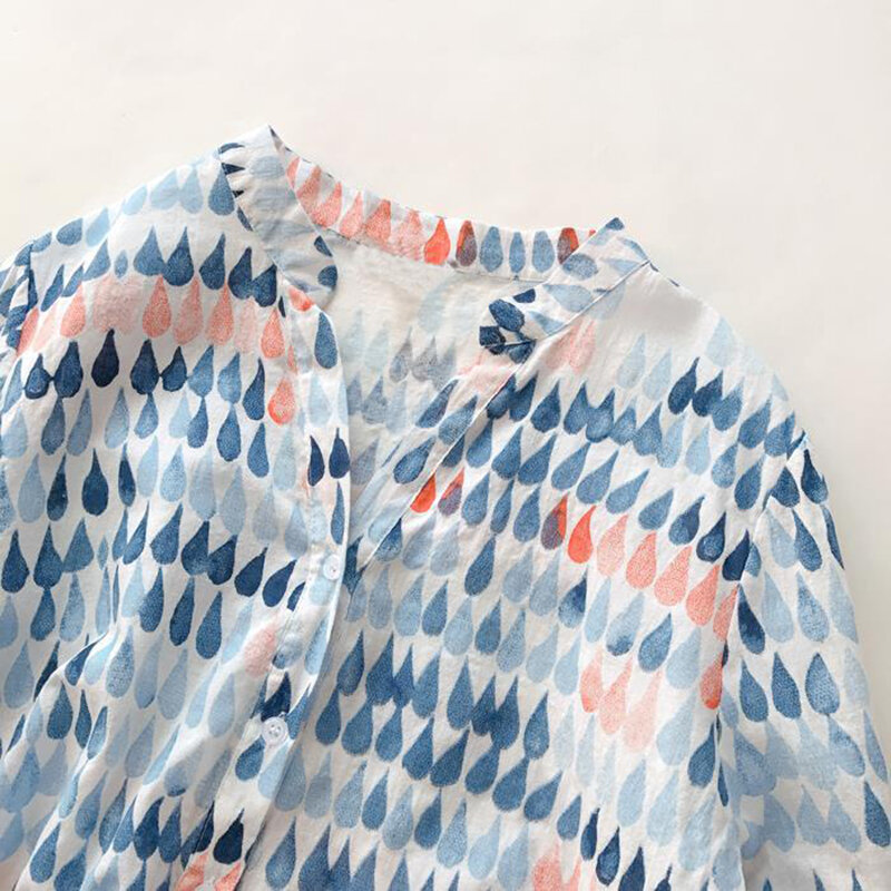 Blusa solta com manga 3/4 para mulheres, algodão e linho, estilo vintage, gola em v, novo verão 2020, s945