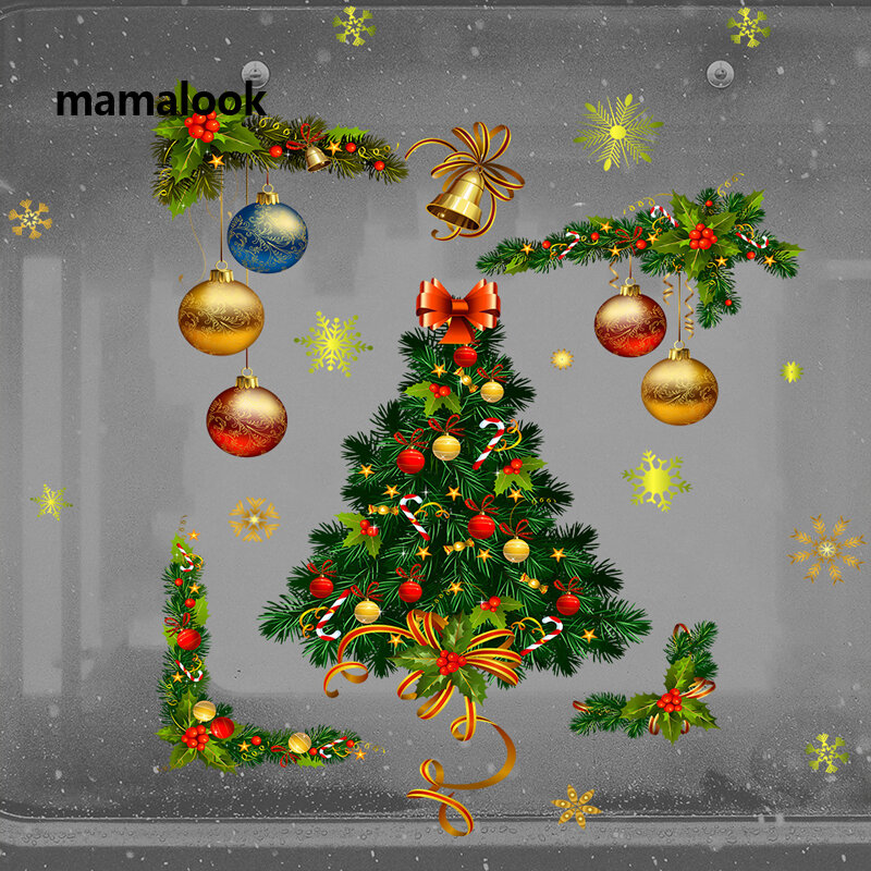 Рождественские шары окна стеклянные стены наклейки Фестиваль наклейки Санта фрески Новогодние украшения домашний декор