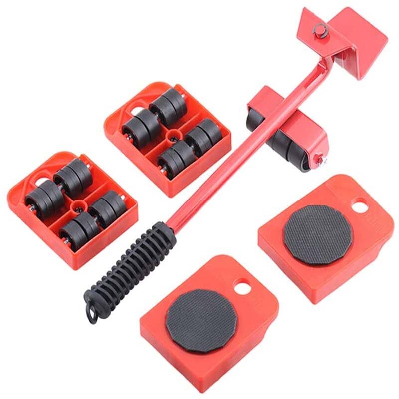 5Pcs Furniture Lifter Sliders Kit Profession Heavy Furniture Roller Move Tool Set Wheel Bar Mover Device Max Up for 150KGS