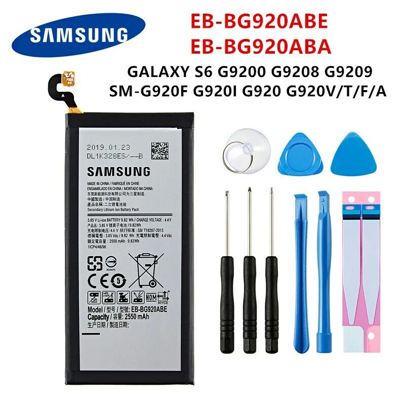 SAMSUNG Original EB-BG920ABE EB-BG920ABAแบตเตอรี่ 2550mAhสำหรับSAMSUNG Galaxy S6 G9200 G9208 G9209 G920F G920 G920V/T/F/A/I + เครื่องมือ