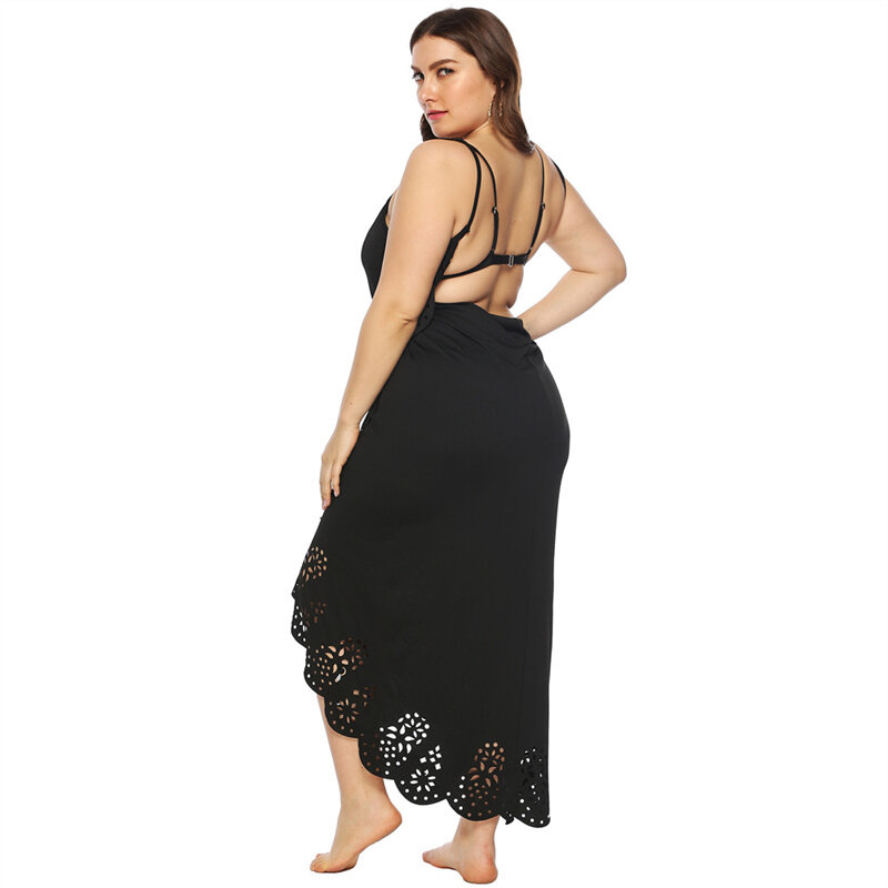 Women Tassel Lace Hollow Out Edge Cover Dress Up Summer Beach Sunscreen Wrap Dress Backless Irregular Maxi Dress