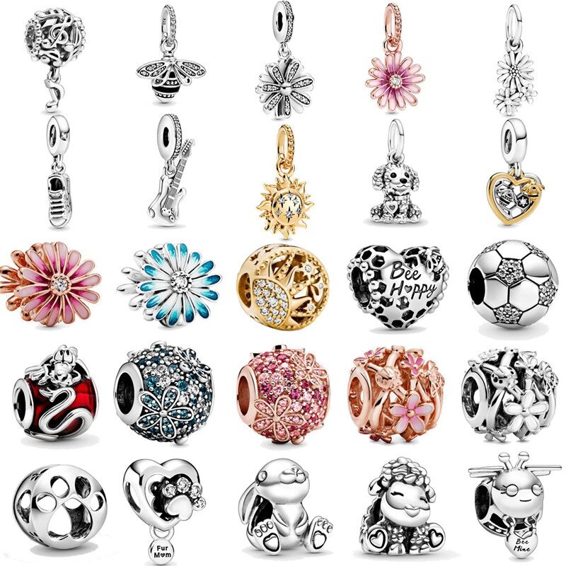 2020 Spring New Sparkling Daisy Flower Rabbit Charms 925 Sterling Silver Beads fit Original 3mm Bracelets Women DIY Jewelry