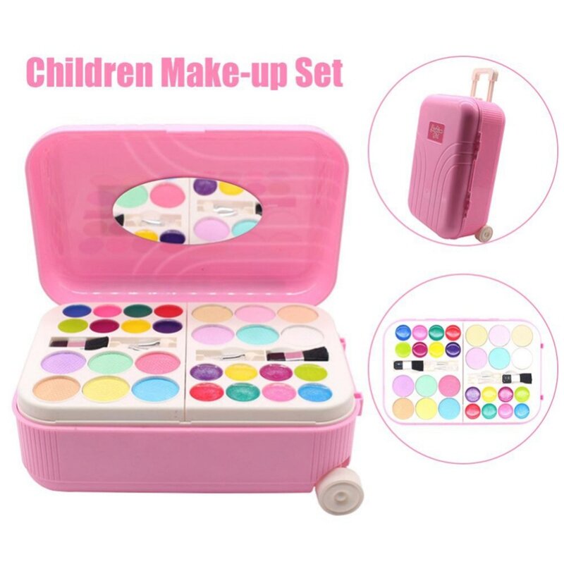 Kids Makeup Bag Toys Kids Makeup Kit For Girl Pink Suitcase Dressing Cosmetics Girls Toy Plastic Safety Beauty Pretend Play Chil