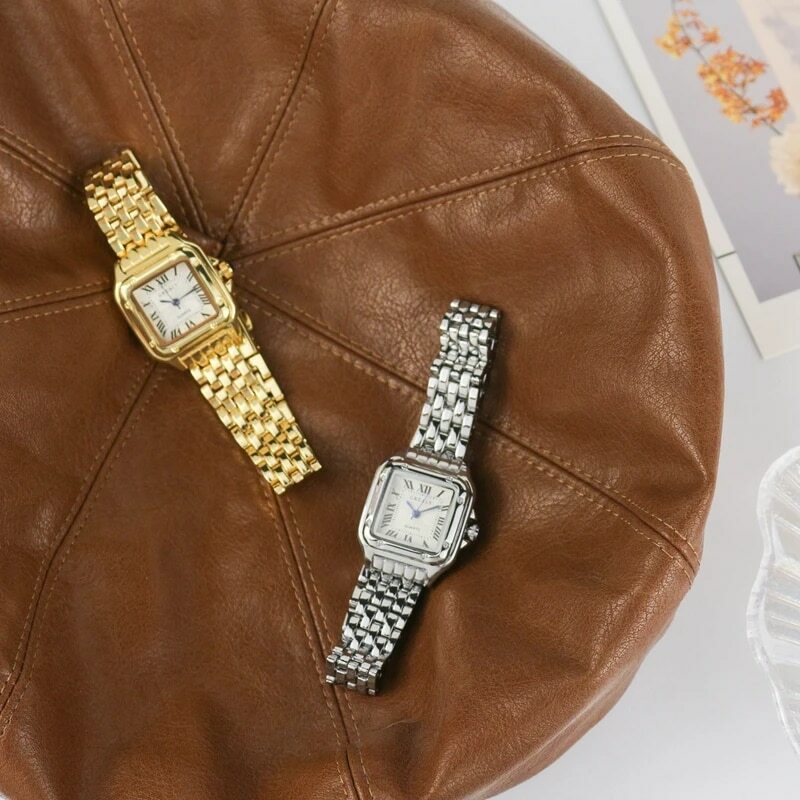 Relojes cuadrados de lujo para mujer, reloj de pulsera de cuarzo, clásico, plateado, Simple, correa de acero, femenino