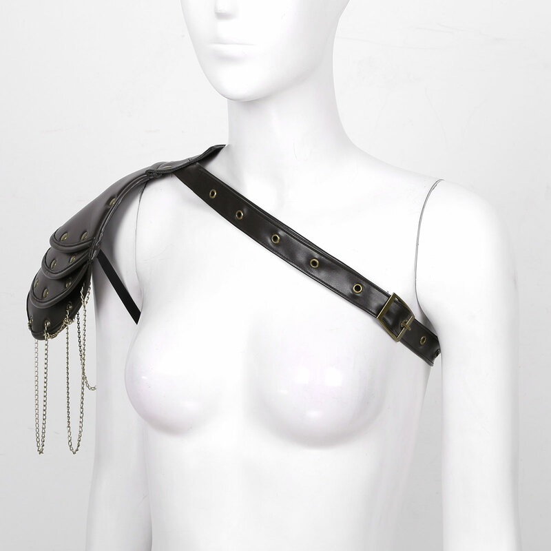 Unisex gotico Steampunk PU monospalla scialle armature Set di cinturini da braccio rivetti in metallo regolabili armature per spalla Costume Cosplay