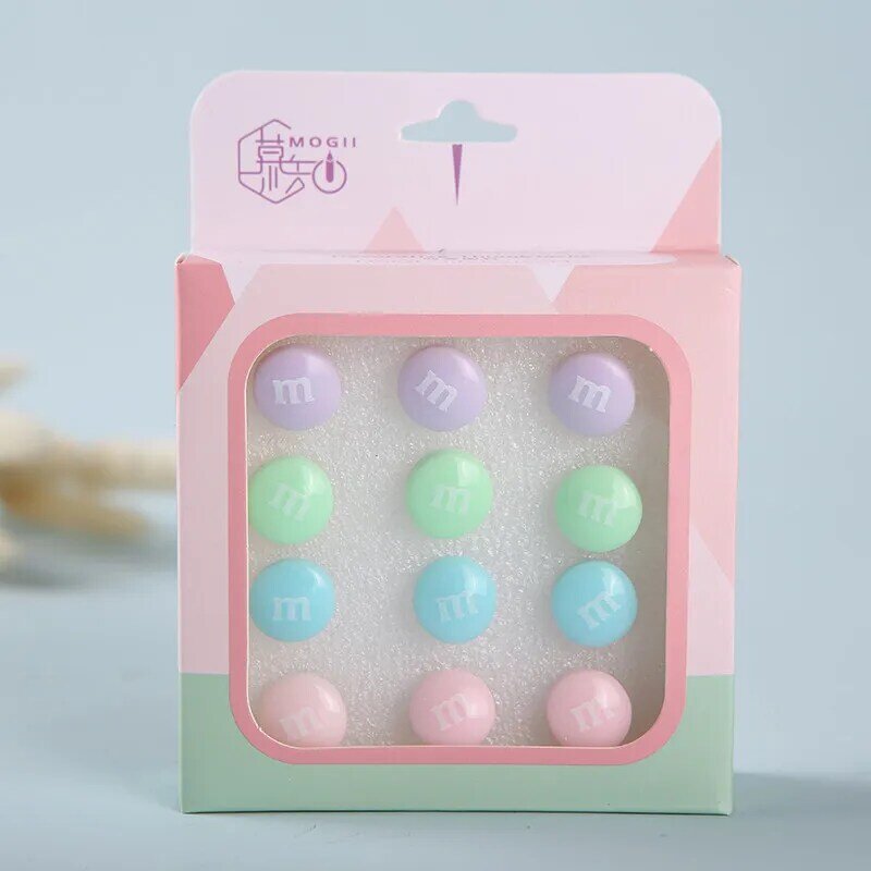 Pushpins de la serie jelly bean para niños, pushpins de chocolate coloridos, regalos de papelería, decoración, clásico, M, 12 unids/lote por caja