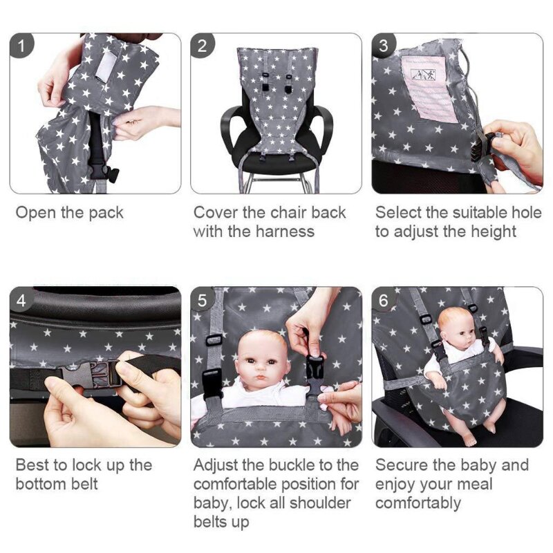Harnais de sécurité Portable lavable, accessoire de chaise pour 8 mois + bébé en bas âge pour voyage, ceinture de siège haute, sangle de poitrine