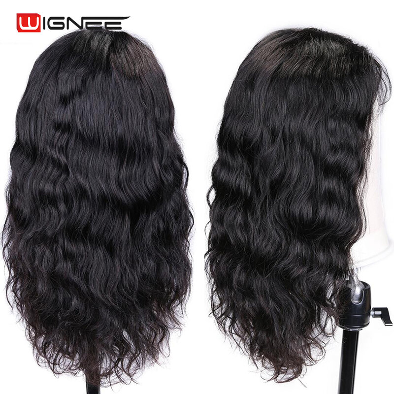 Wignee Natural Wave Wig Rambut Manusia dengan Rambut Bayi UNTUK WANITA HITAM/Putih 150% Wig Manusia Renda Garis Rambut Pre-dipetik dengan Kepadatan Tinggi