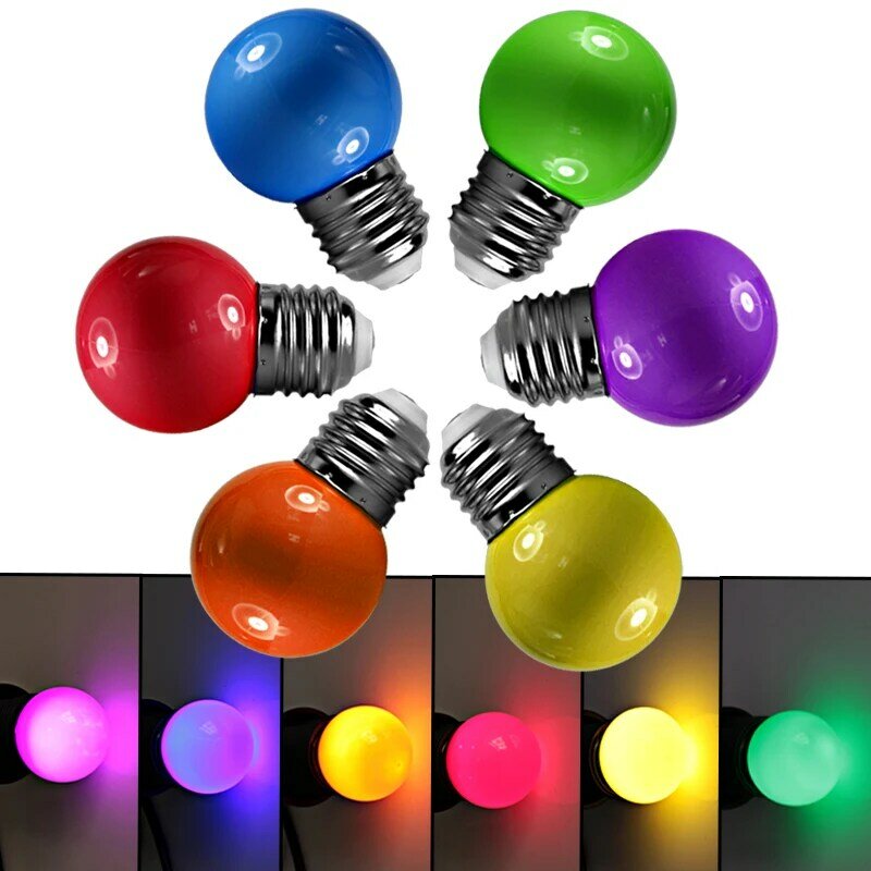 Mini bulbo conduzido colorido e27 b22 g45, 1w, rgb, 110v, 220v, 12v, 24v, para a decoração exterior, natal, feriado
