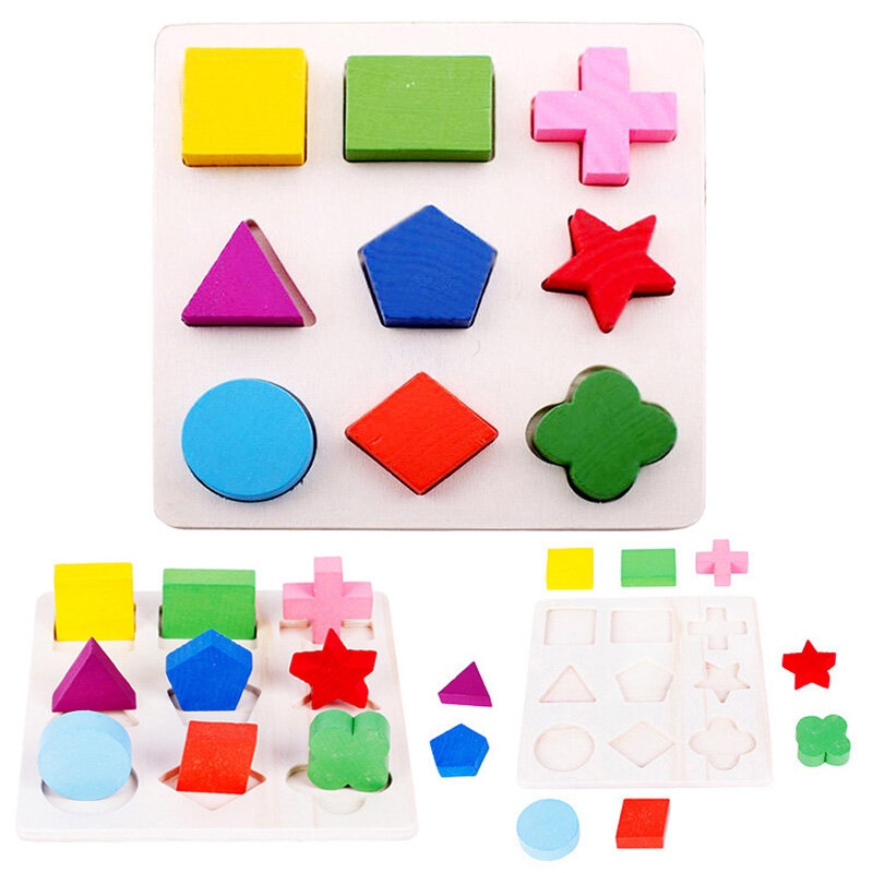 Puzzle Kayu Montessori Mainan Papan Pegangan Tangan Mainan Edukatif Bayi Tangram Jigsaw Puzzle 3D Bentuk Geometris