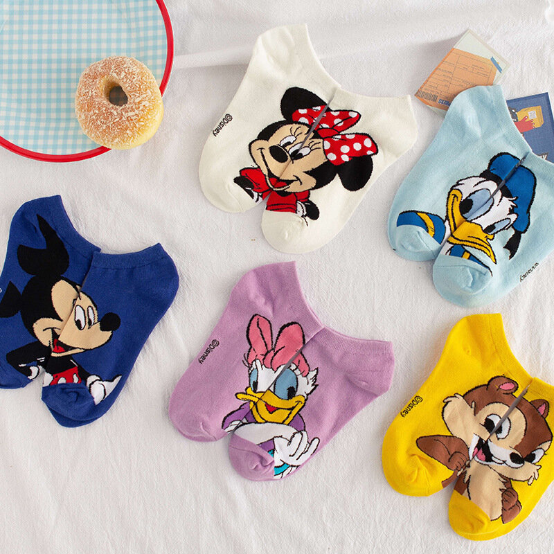 Disney-Mulheres Mickey Minnie meias curtas, kawaii, pato Donald, Dumbo, Dumbo, algodão, tornozelo, baixo, meias femininas barco, menina
