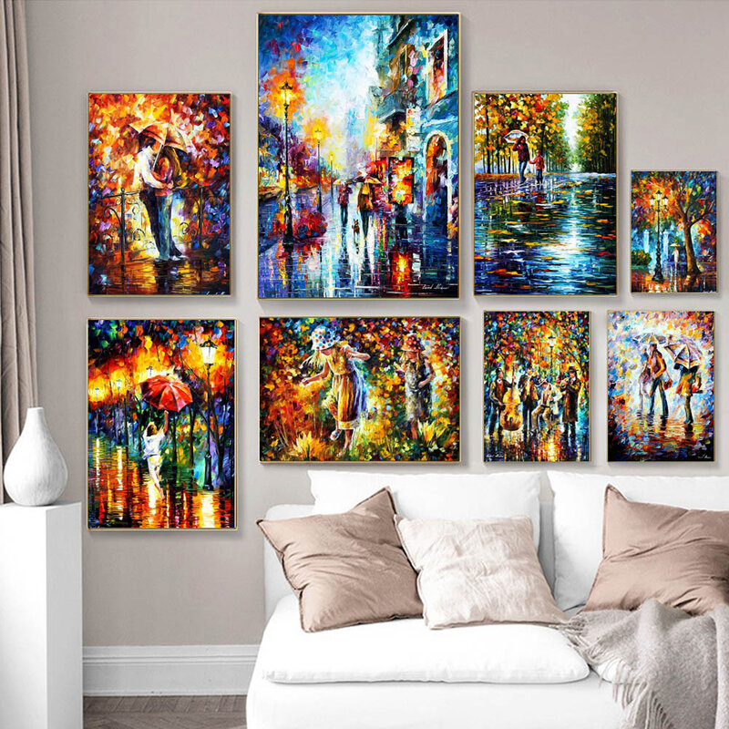 Nordic graffiti art abstract landscape canvas painting city night scene poster office living room bedroom home decoration mural