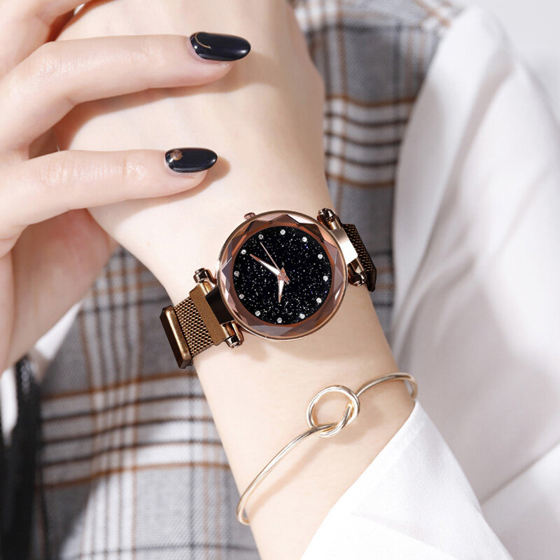 2022 relógios femininos pulseira céu estrelado luxo rosa ouro moda senhoras relógios de quartzo reloj mujer