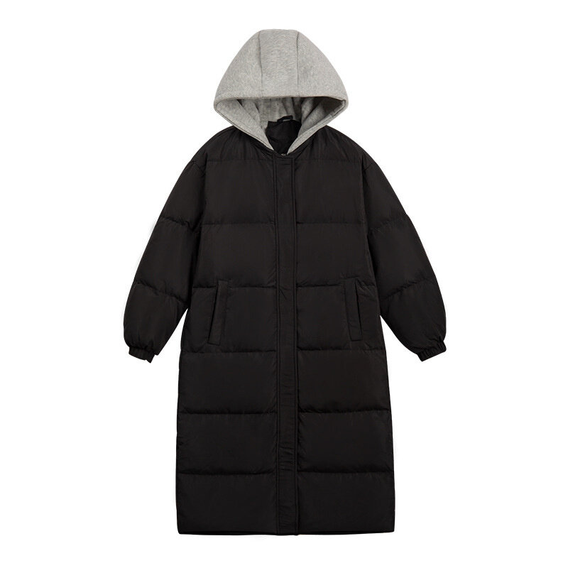 2023 New Winter Fake Two Piece Hooded Puffer Jackets Women White Duck Down Coat Female Thicken Warm Long Bread Jackets Overcoat