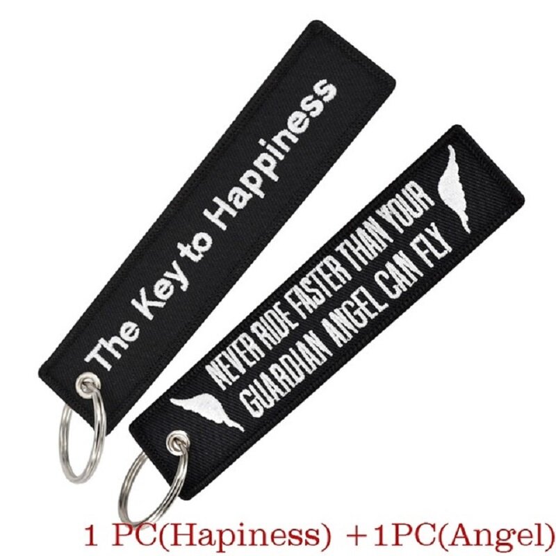 Llaveros bordados de The key to happiness para motocicletas y coches, llaveros de moda con el Dios de la muerte