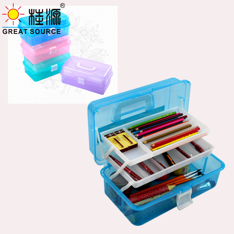 3 schichten Kunst Zeichnung Lagerung Box Patinting Werkzeug Organizer Container Make-up-Box Farbe Multi-Funktion PP Box mit Griff (1 PC)