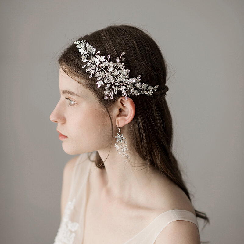 O355 Классическая Серебряная повязка на голову Стразы жемчужная Свадебная Тиара для волос с кристаллами и листьями свадебные аксессуары для волос