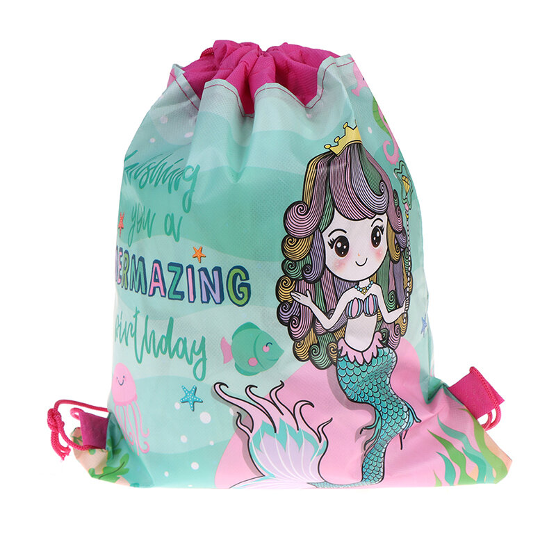 Mermaid Non-woven Bag Backpack Kids Travel School Decor Drawstring Gift Bags