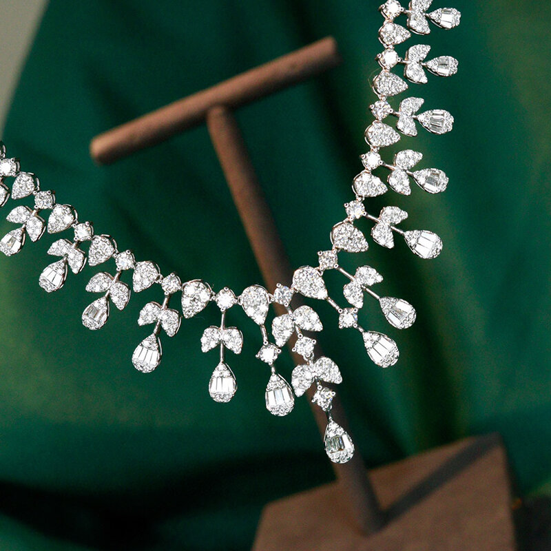 Aazuo 18K Orignal Ouro Branco Real Diamante 6.50ct Colar Grande de Luxo dotado para As Mulheres Casamento Link Cadeia Au750